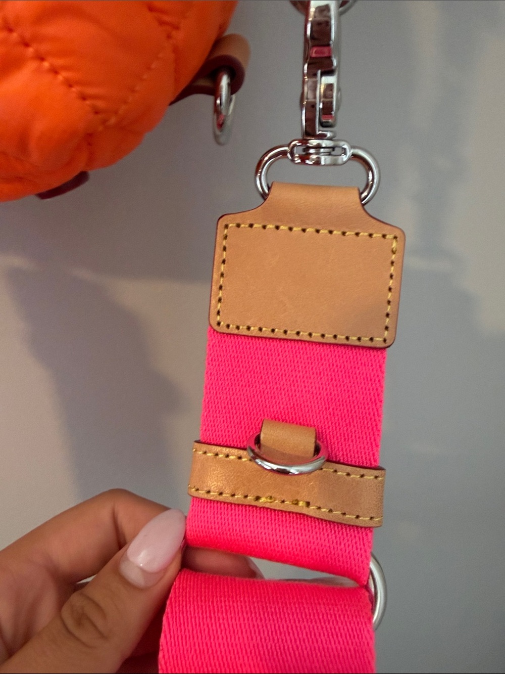 Bright Orange Quilted MZ Wallace Mini Bag with Hot Pink/ and Orange Strap - Picture 3 of 9